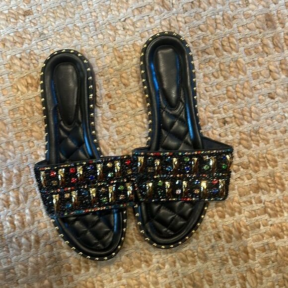 Black and Gold Studded Women's Slides - Picture 6 of 6